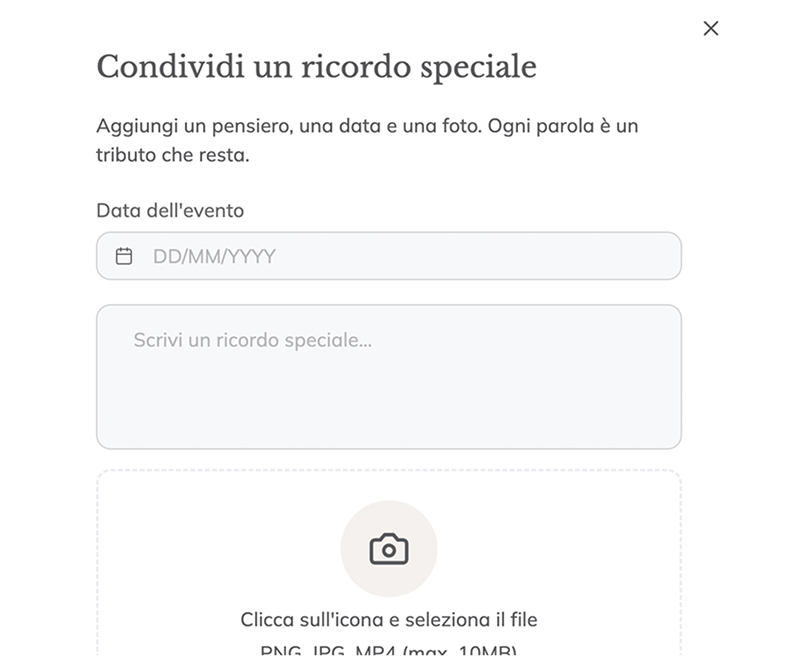 Interfaccia inserimento luogo di sepoltura